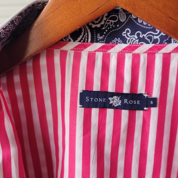 Stone Rose Shirt Men Small Pink Button Up Striped Logo Preppy Dress Shirt * - Picture 8 of 10